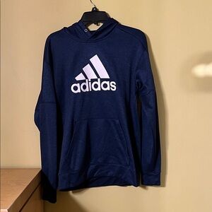 Adidas Men's Dark Blue Hoodie with White Logo excellent condition